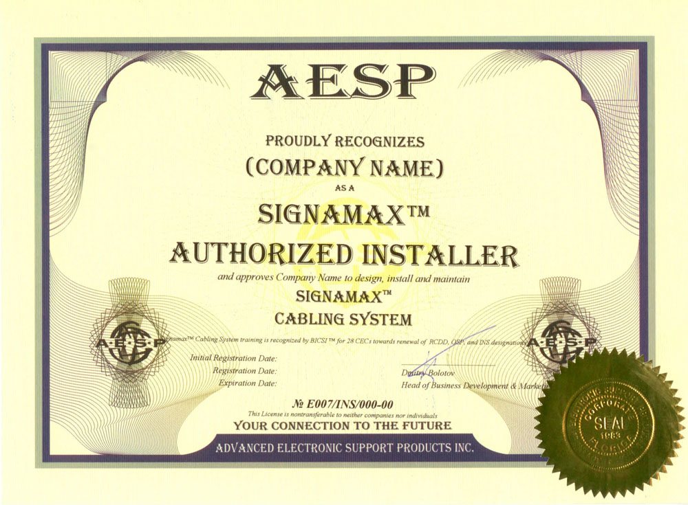 Certificate of Authorized Installer